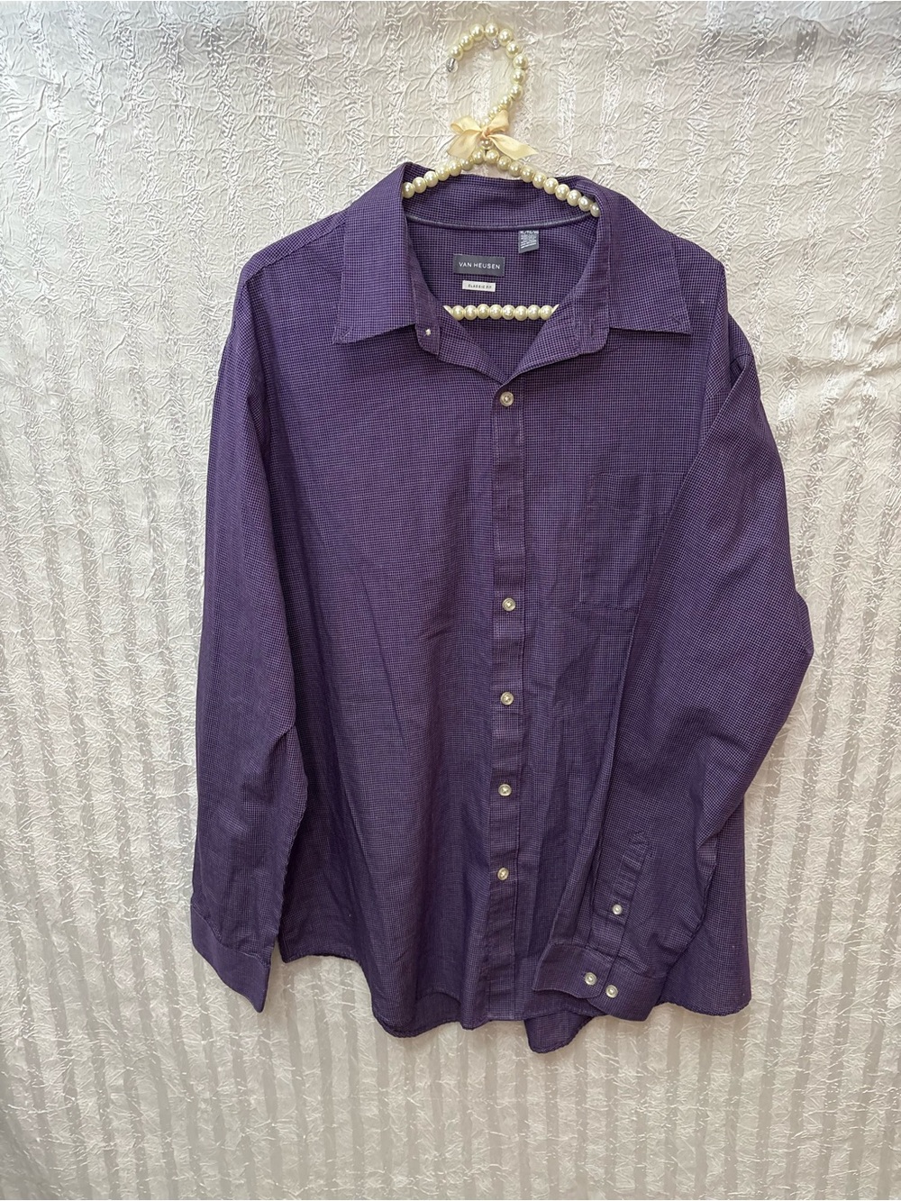 Van Heusen Men's Purple Checkered  Long-Sleeve Button-Up Shirt